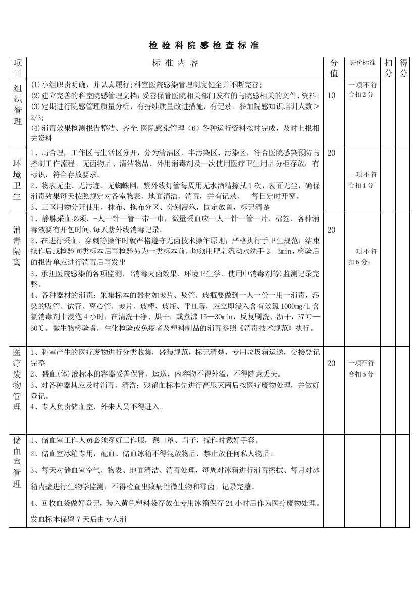 (完整word版)检验科院感检查标准