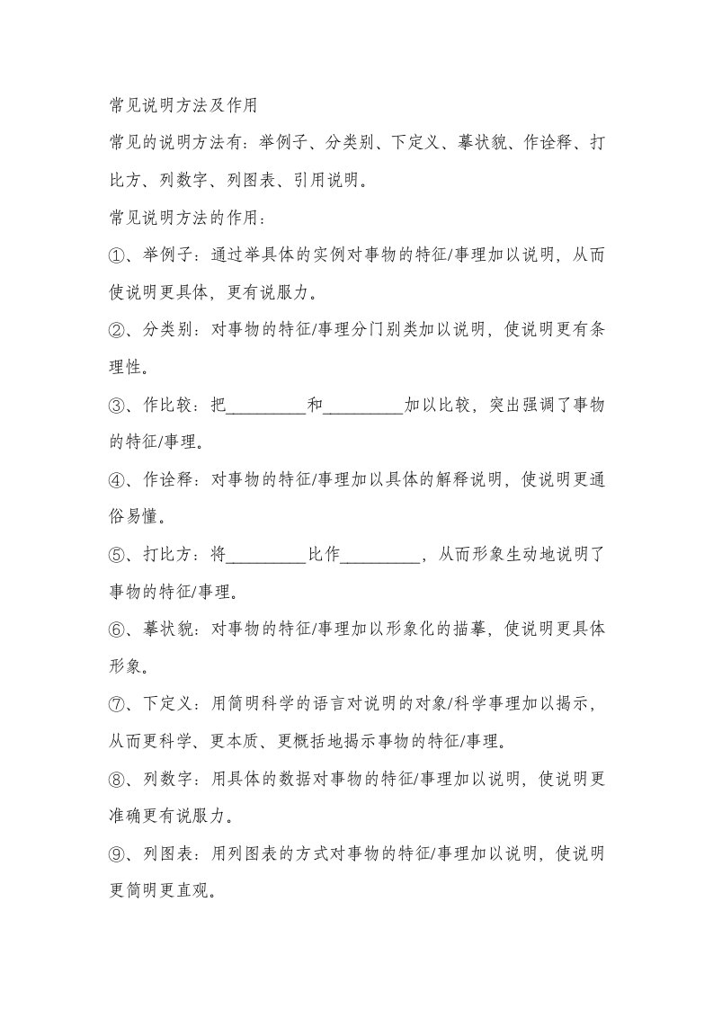 说明文常见说明方法及作用