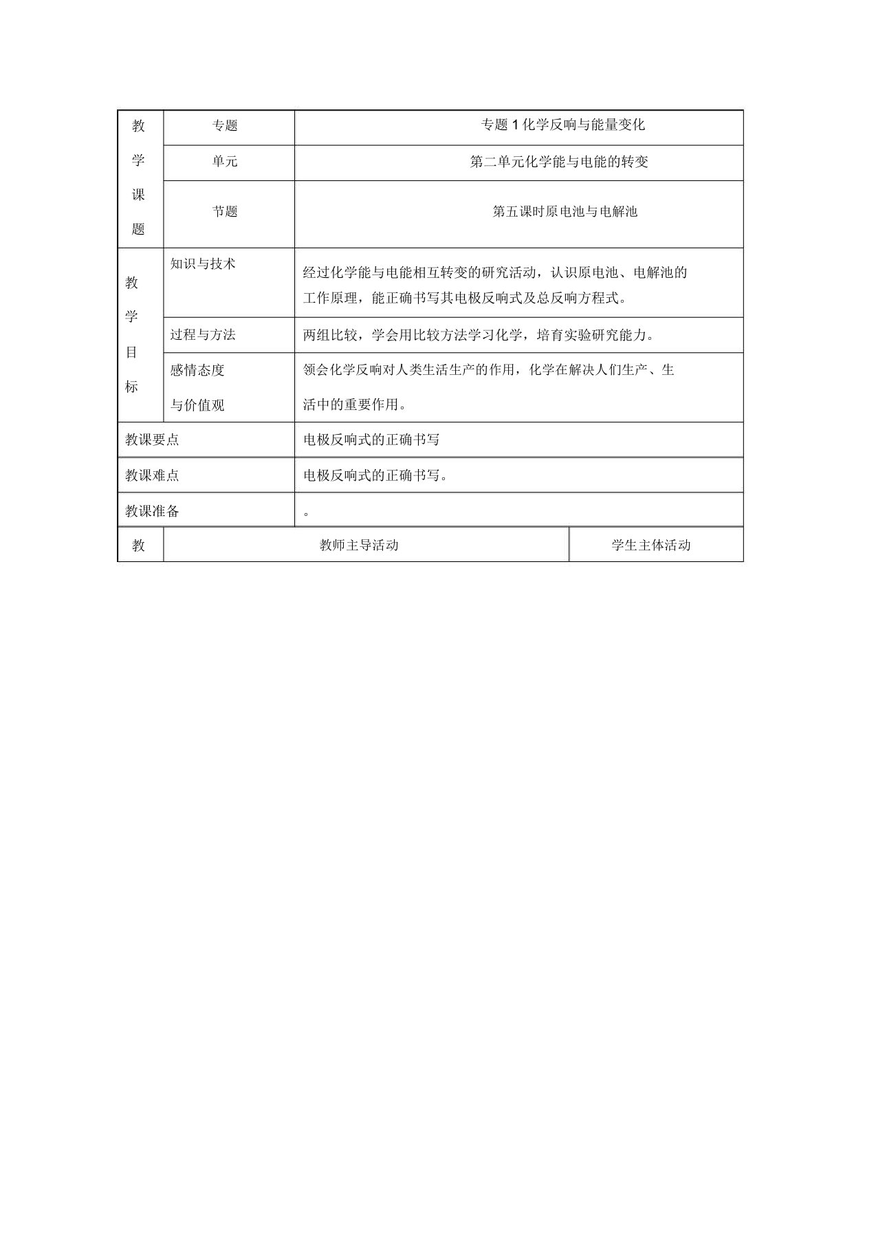 2019高二化学选修四教案(苏教版)12《原电池与电解池的比较》