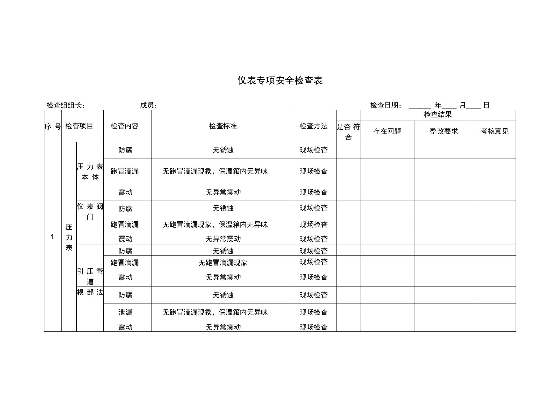 仪表专项安全检查表