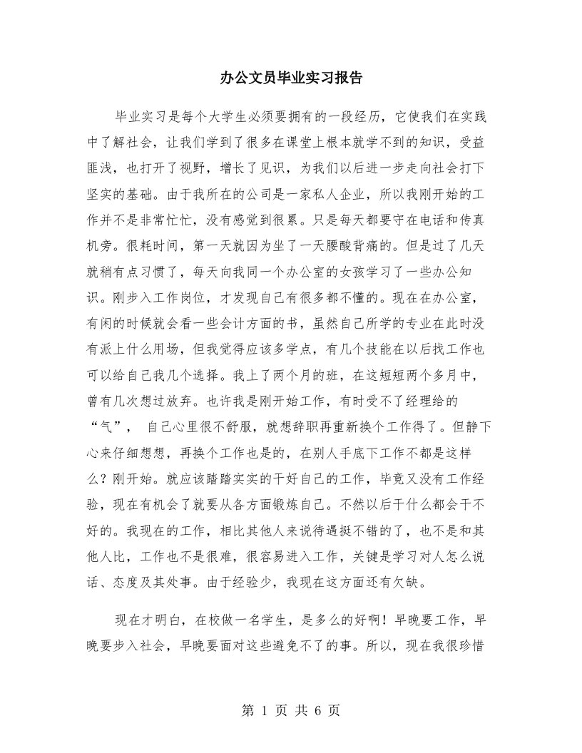 办公文员毕业实习报告