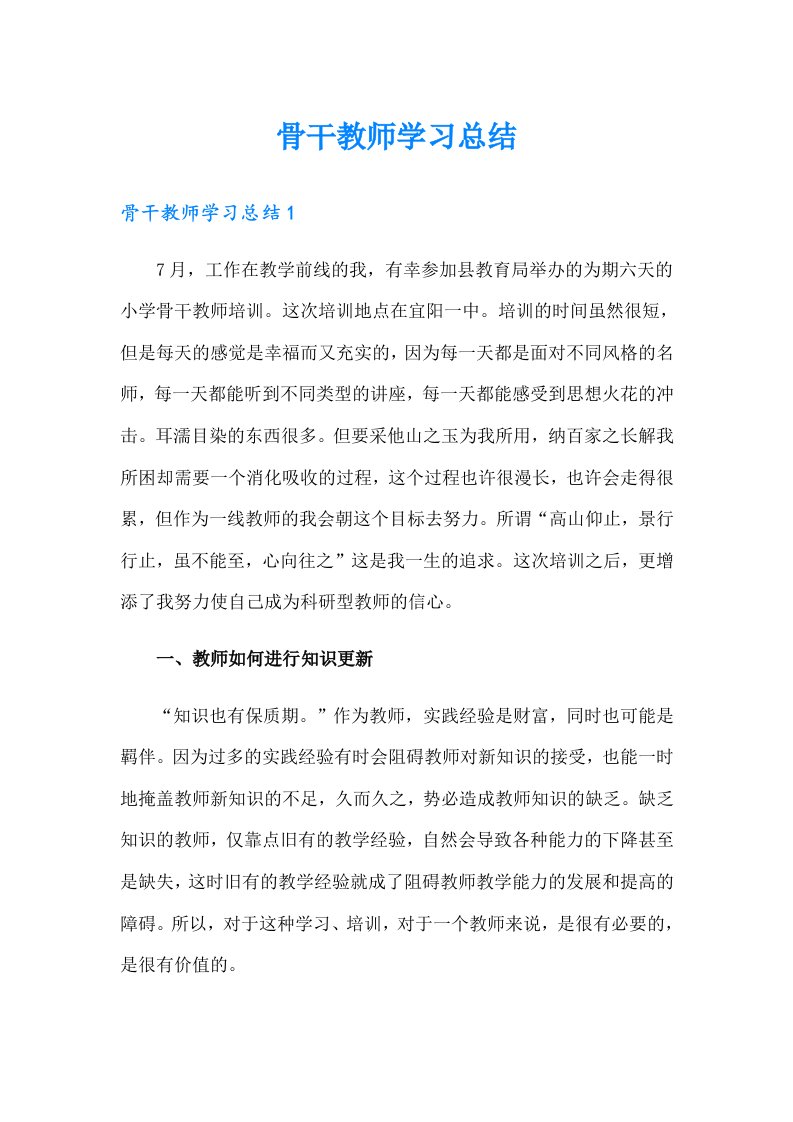 骨干教师学习总结