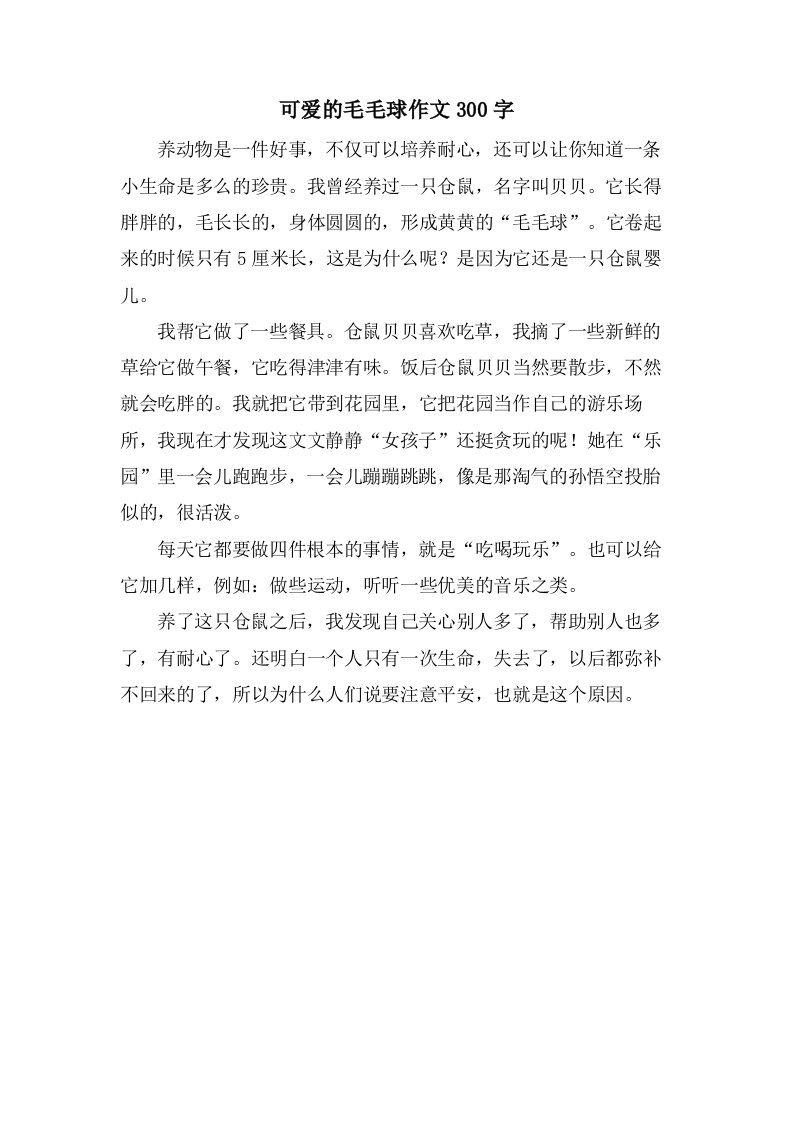 可爱的毛毛球作文300字