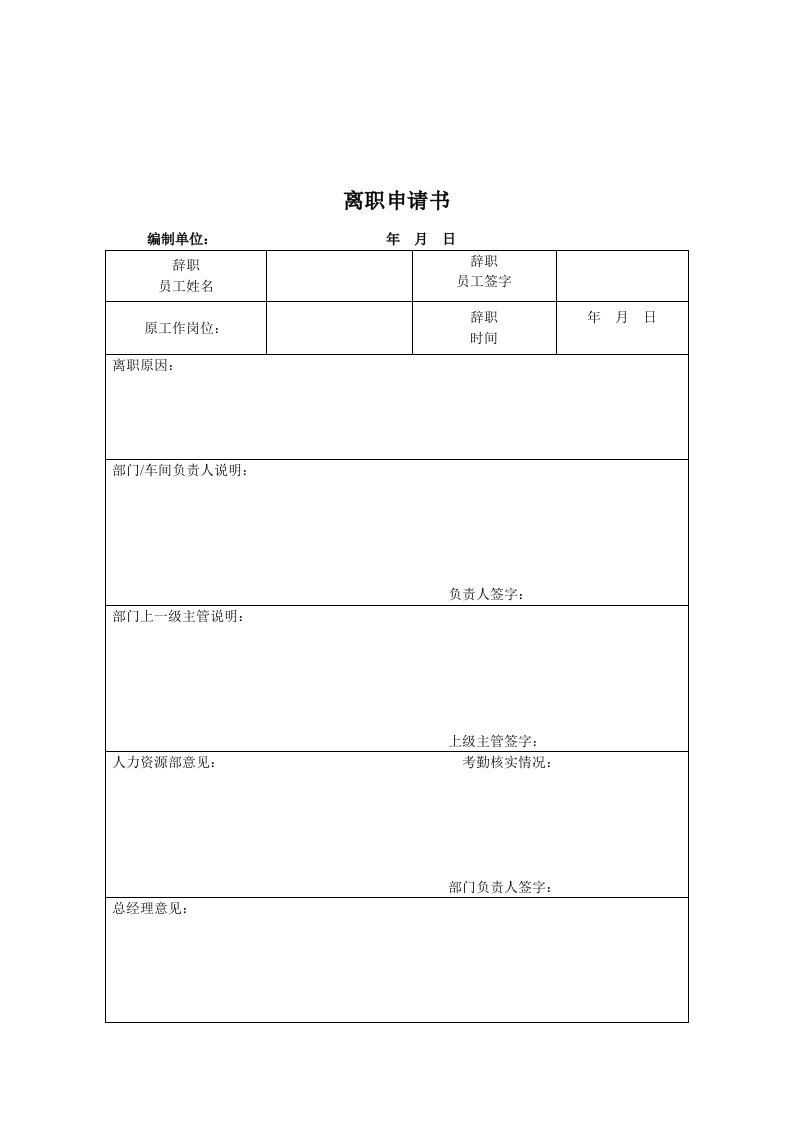 考勤管理-煤炭行业人力资源部离职申请书