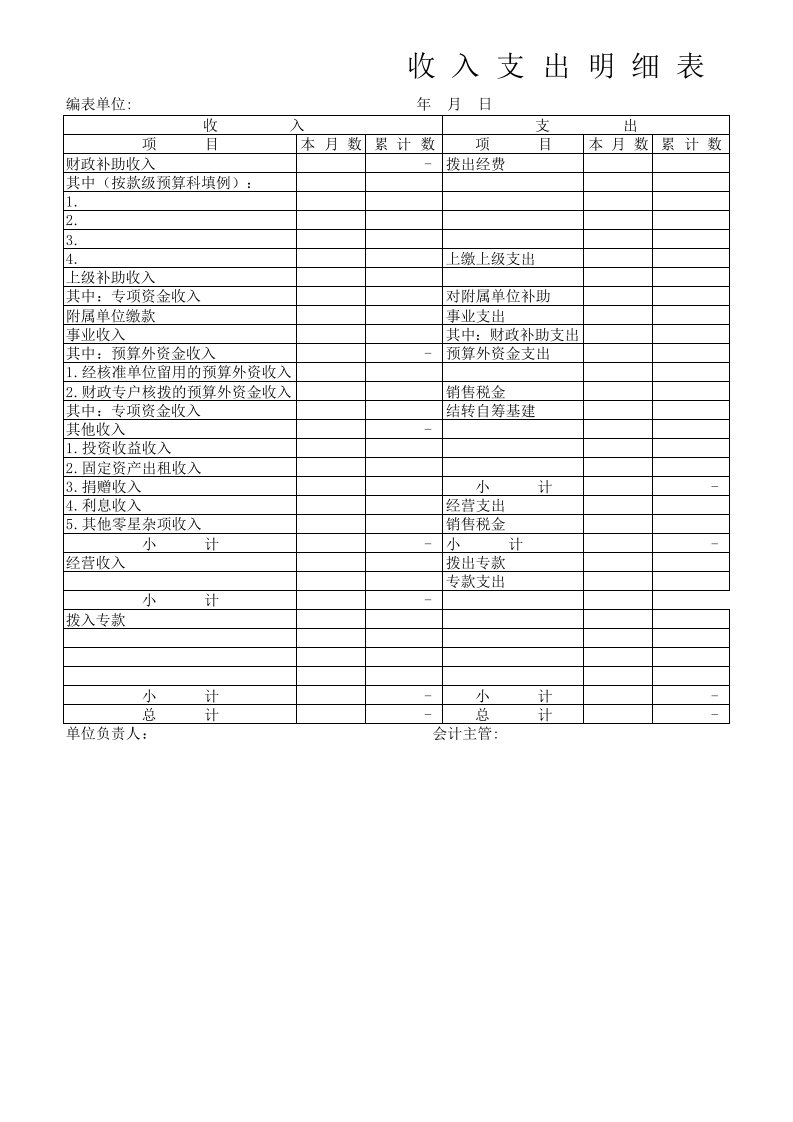 收入支出明细表