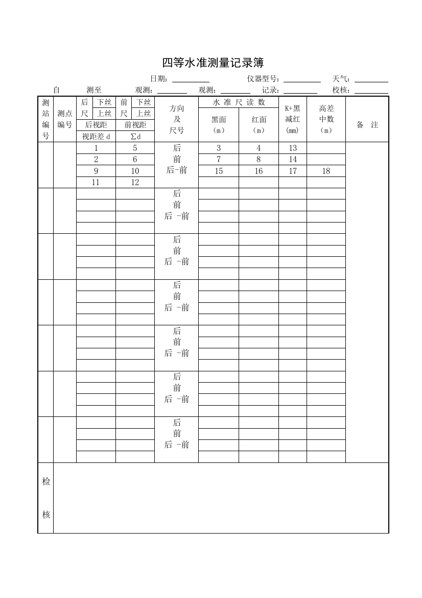 四等水准表格