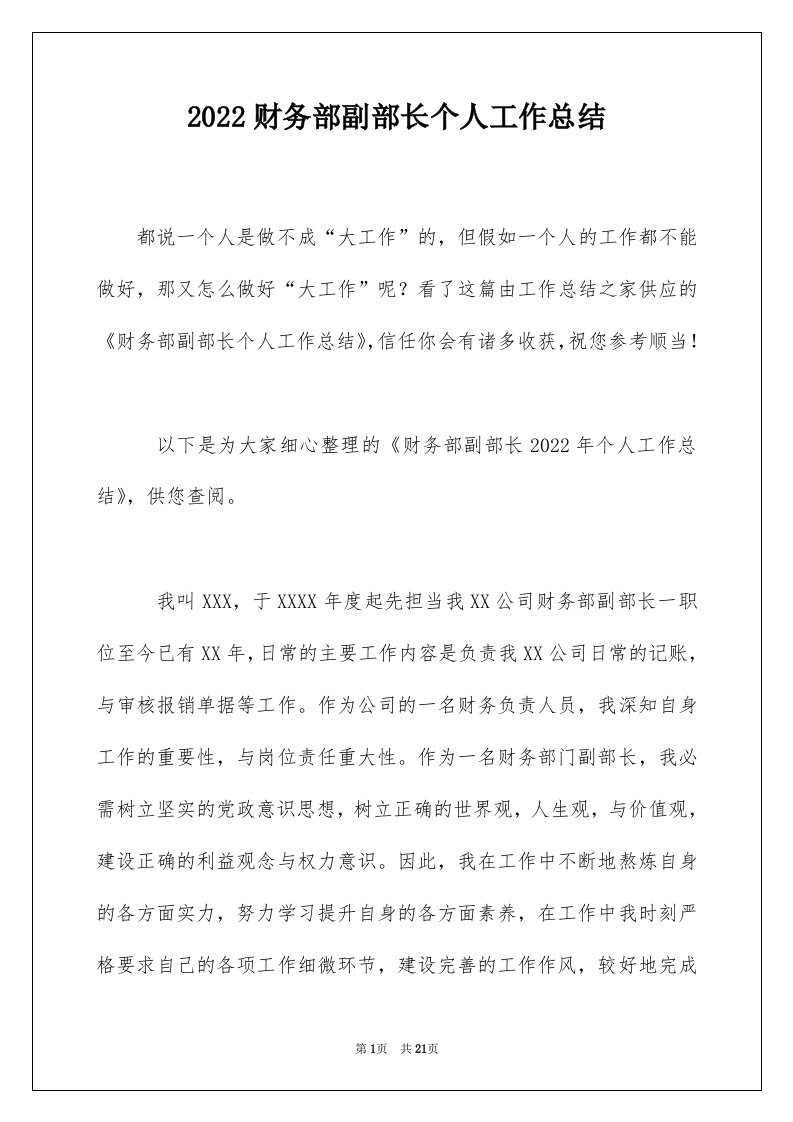 2022财务部副部长个人工作总结