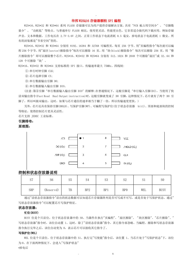 华邦w25q16存储器颗粒spi编程