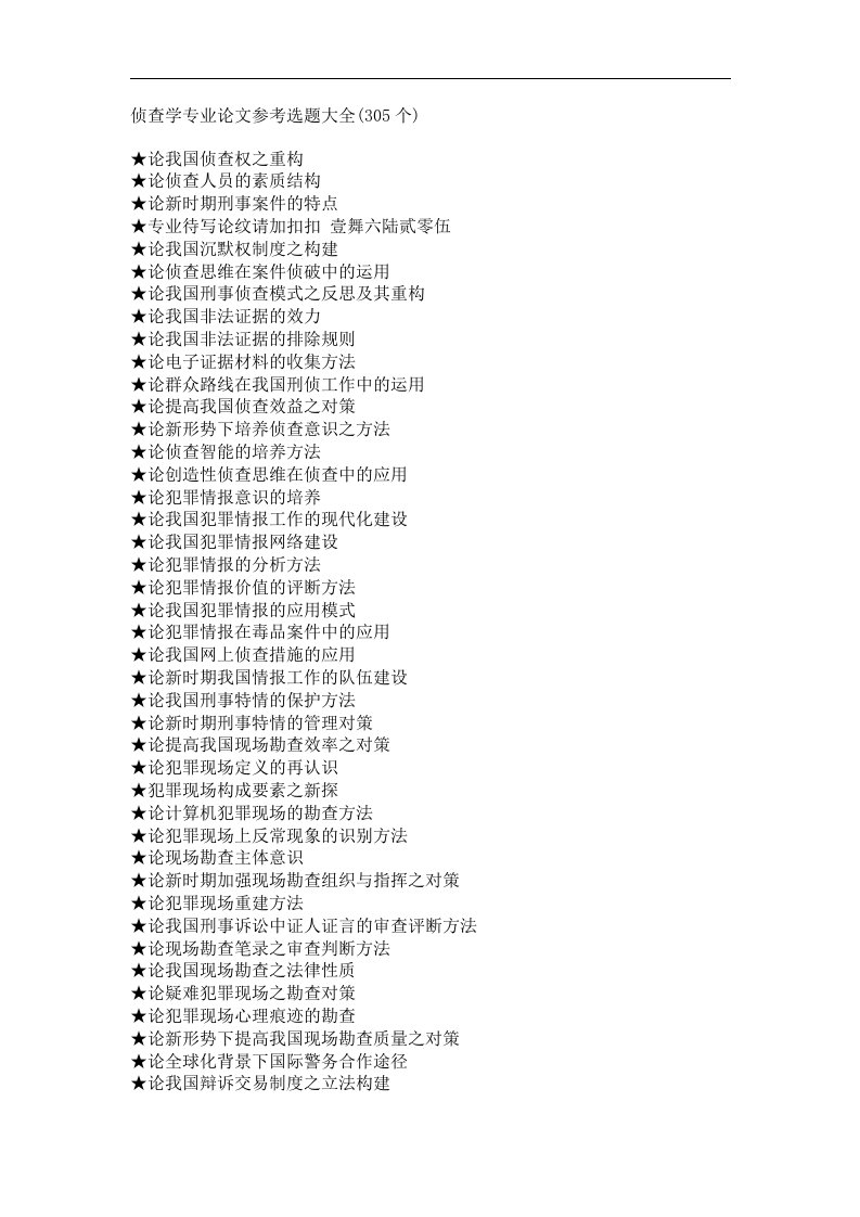 侦查学专业毕业论文参考选题大全