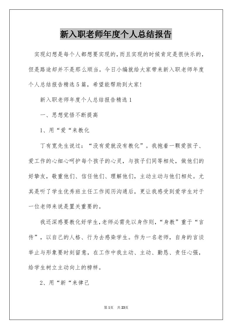 新入职老师年度个人总结报告