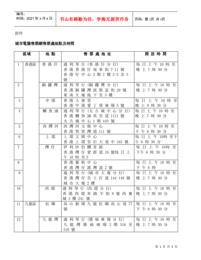 城市电脑售票网售票处地点及时间