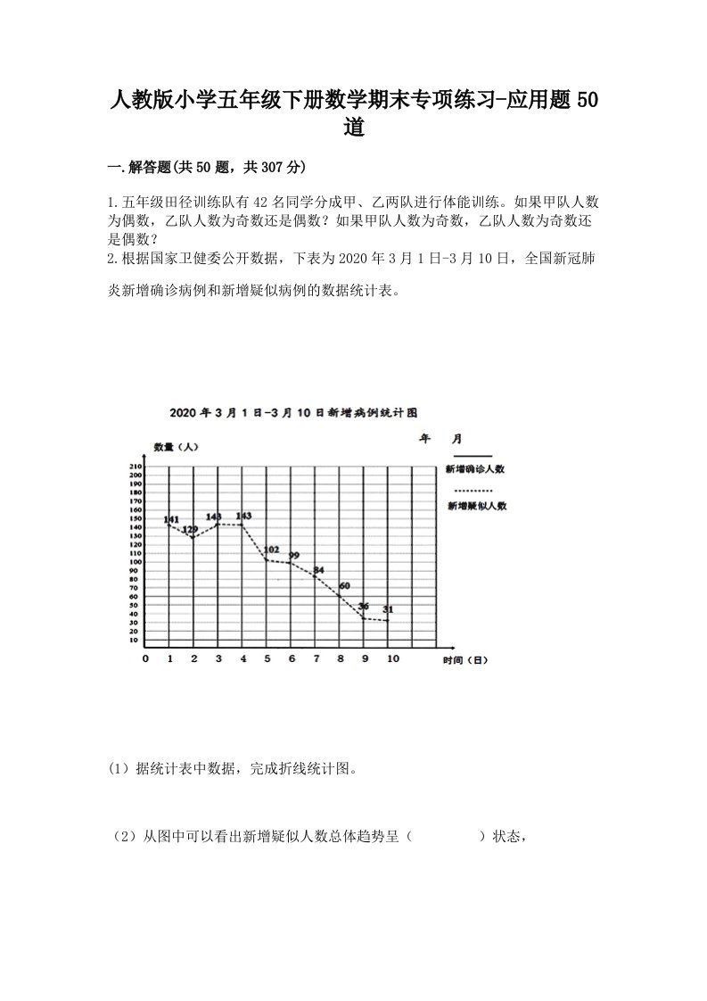 人教版小学五年级下册数学期末专项练习-应用题50道及完整答案