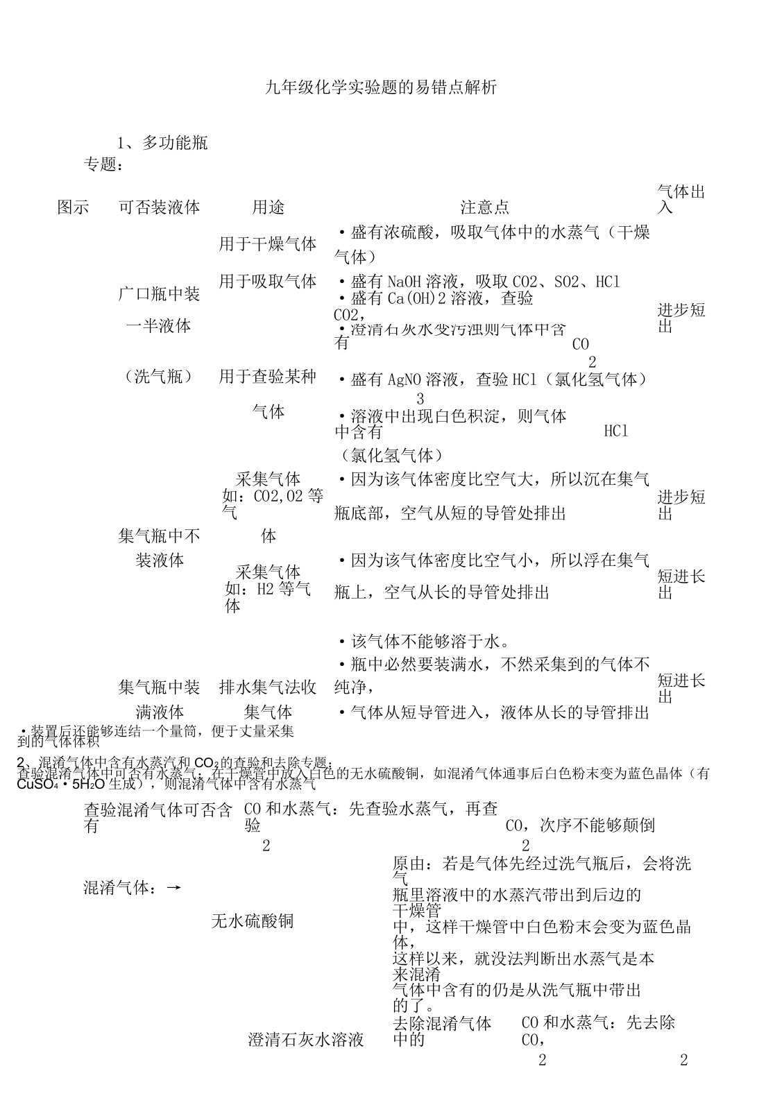 九年级化学实验题易错点解析总结计划沪教版