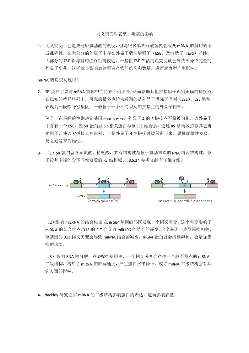 同义突变的价值及对疾病的影响