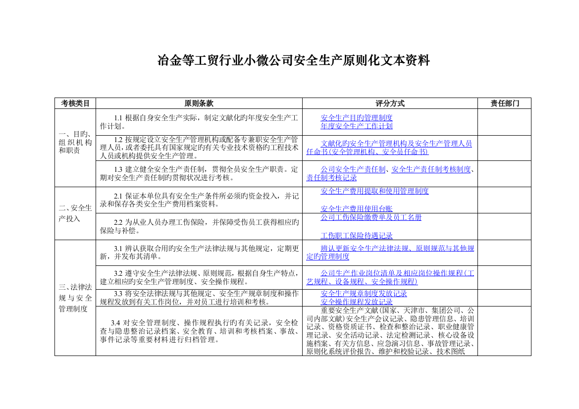 冶金等工贸行业小微企业安全生产标准化考评标准