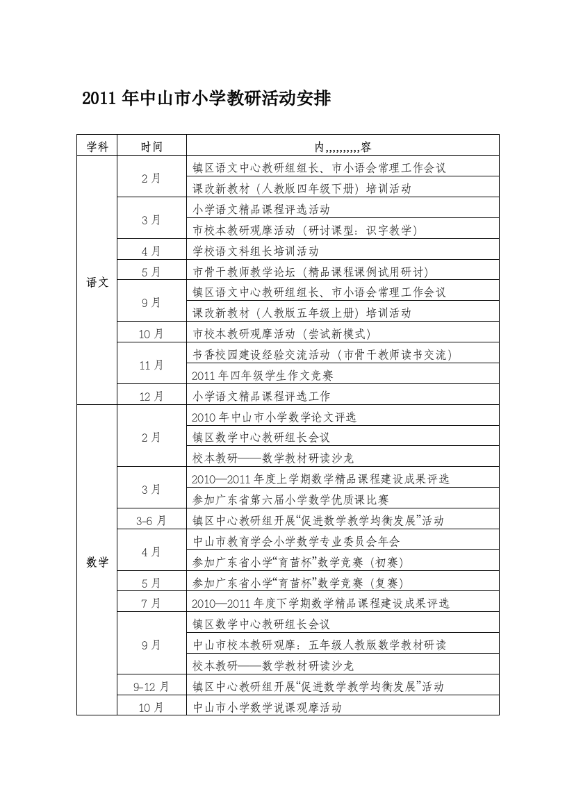 小学教研运动安排