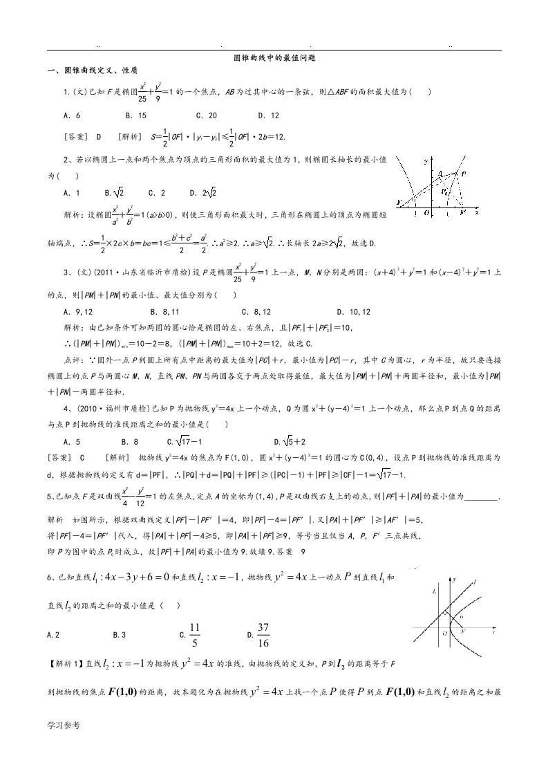 圆锥曲线中的最值问题