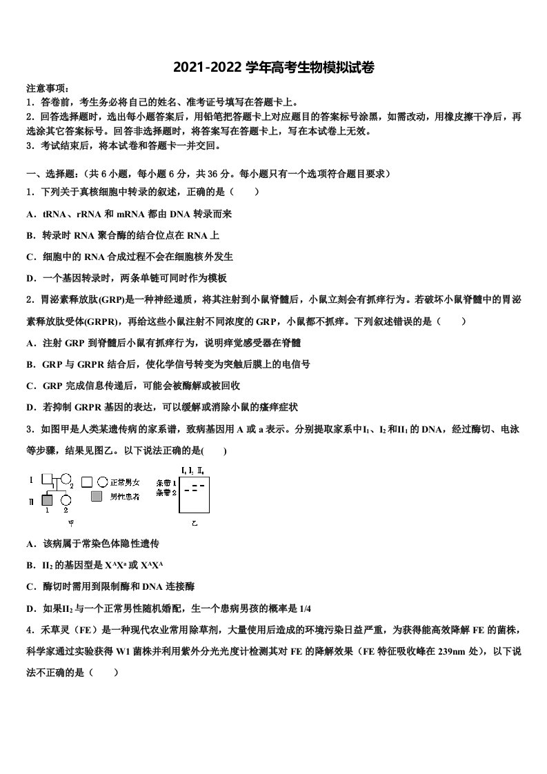 山东德州市2022年高三（最后冲刺）生物试卷含解析