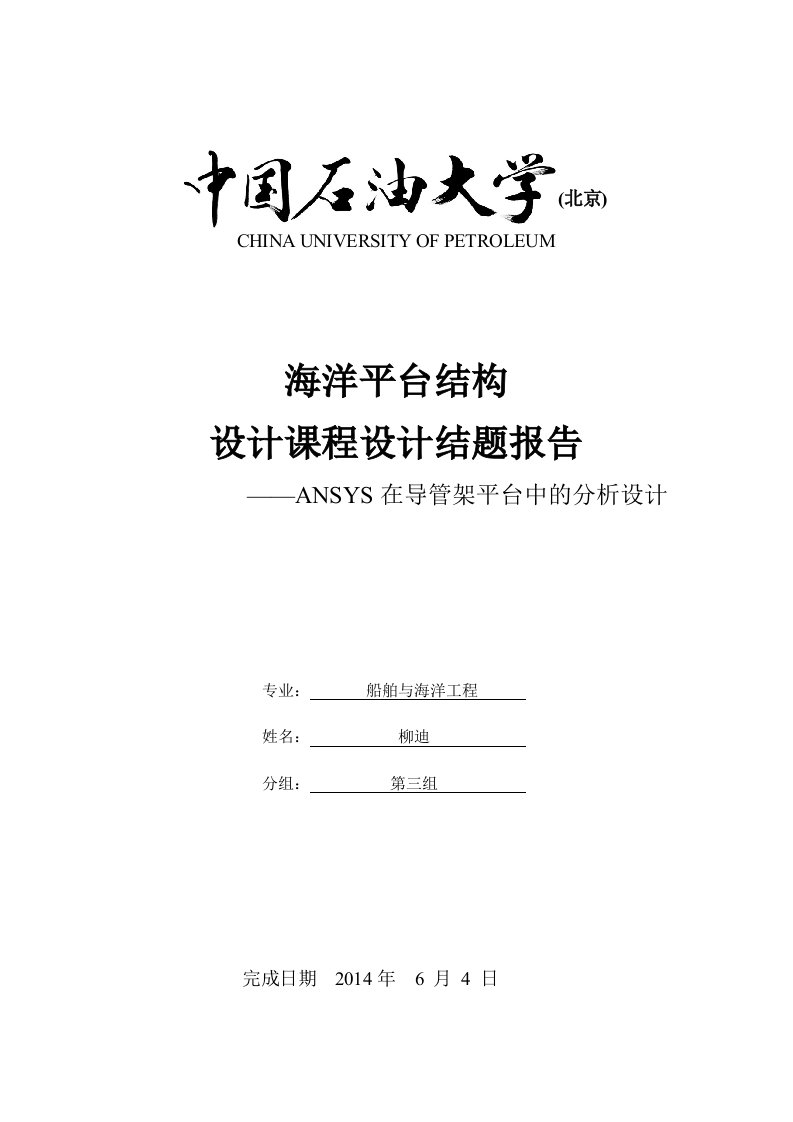 海洋平台结构设计课程设计结题报告—ANSYS在导管架平台中的分析设计