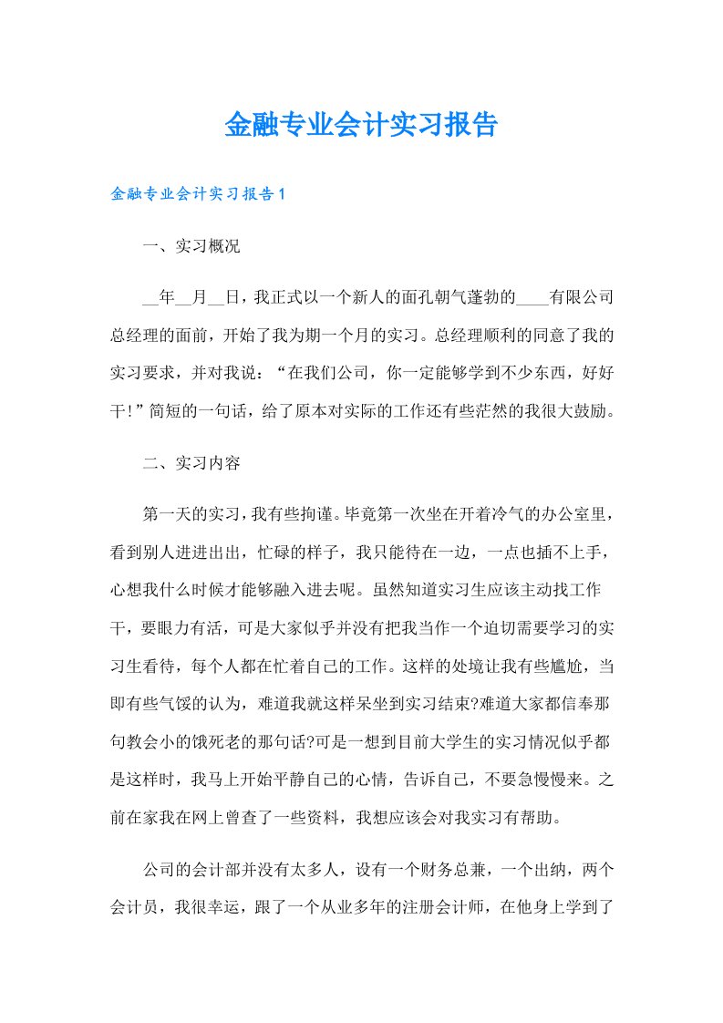 金融专业会计实习报告