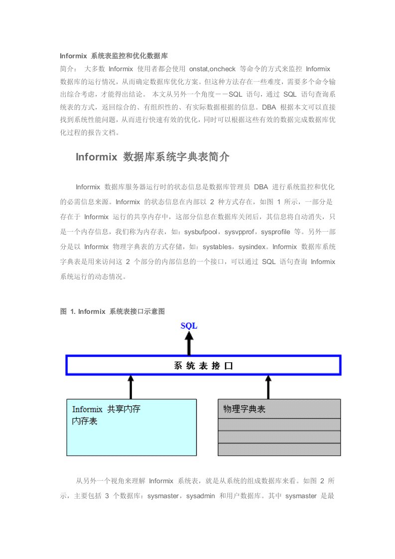 Informix系统表监控和优化数据库