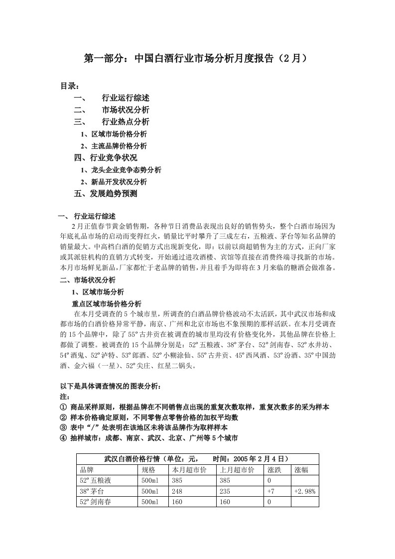 第一部分：中国白酒业市场分析月度报告（2月）