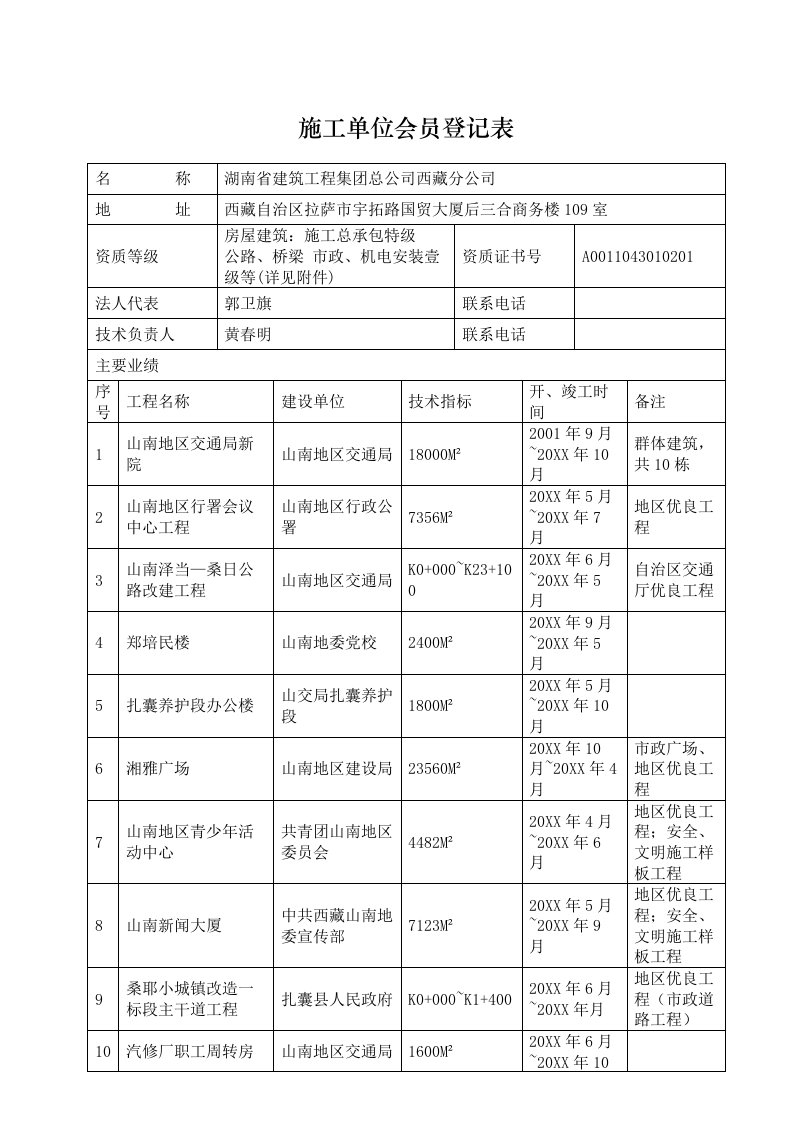 建筑工程管理-施工单位会员登记表