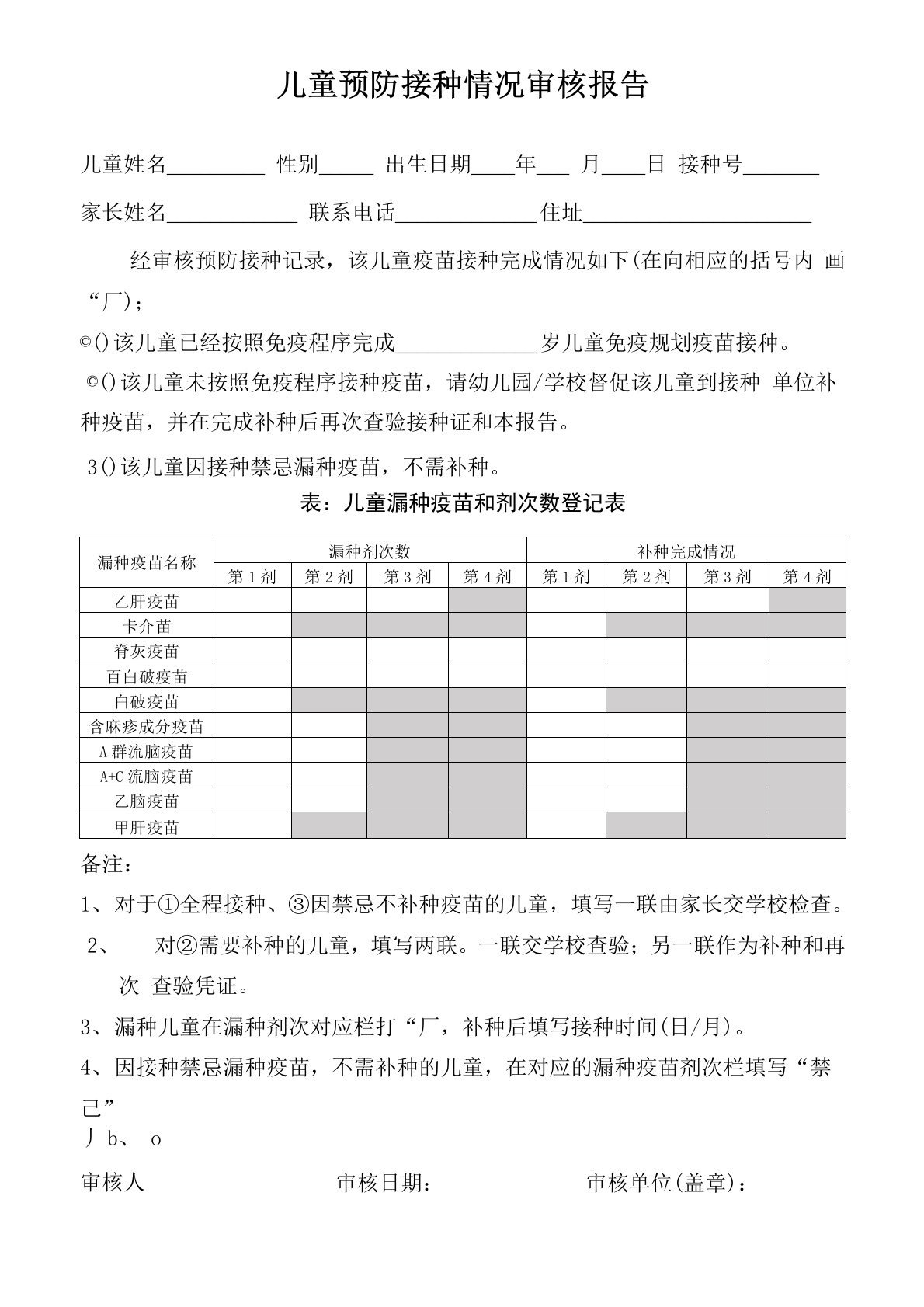 儿童预防接种情况审核报告