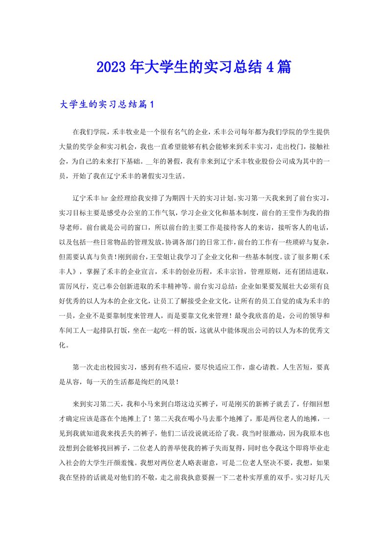 2023年大学生的实习总结4篇