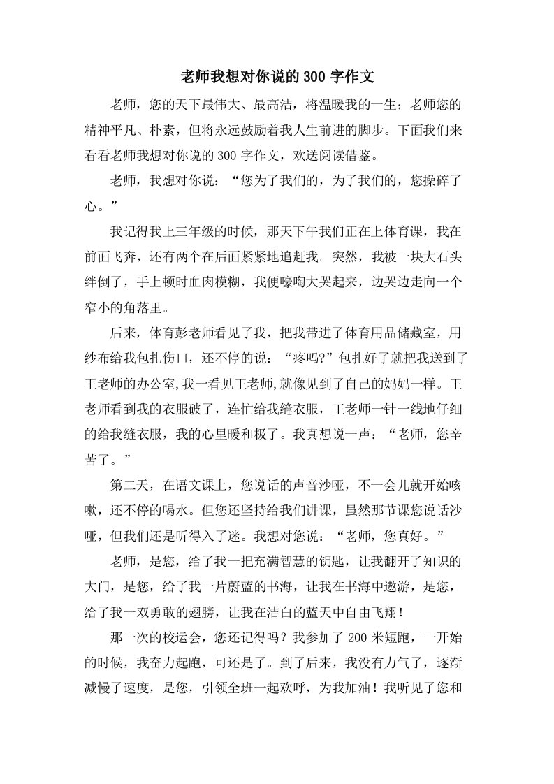 老师我想对你说的300字作文