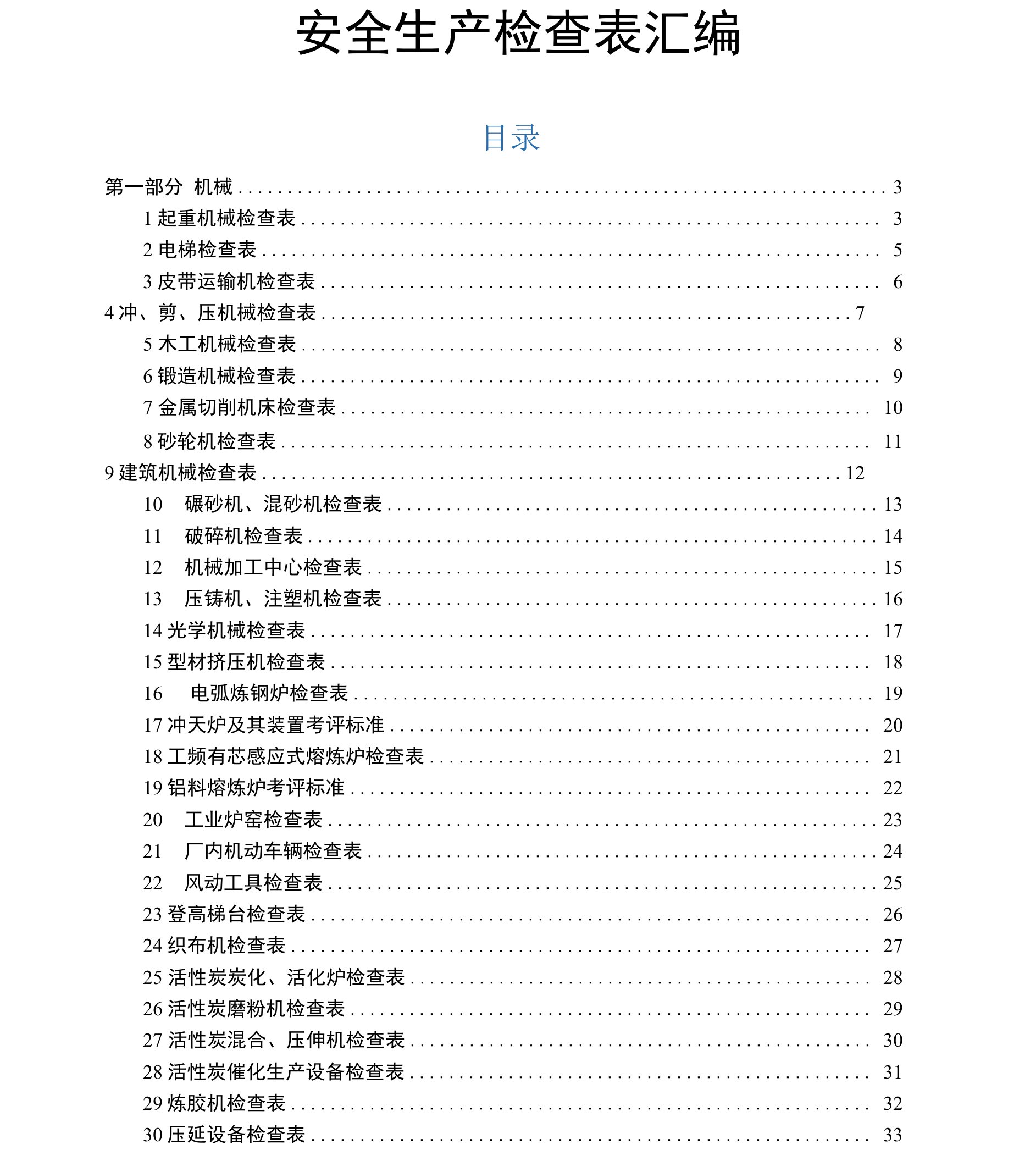 隐患排查检查表汇编（77页）附依据