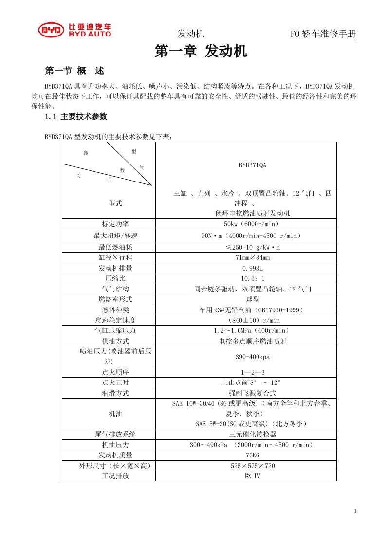 比亚迪F0维修手册