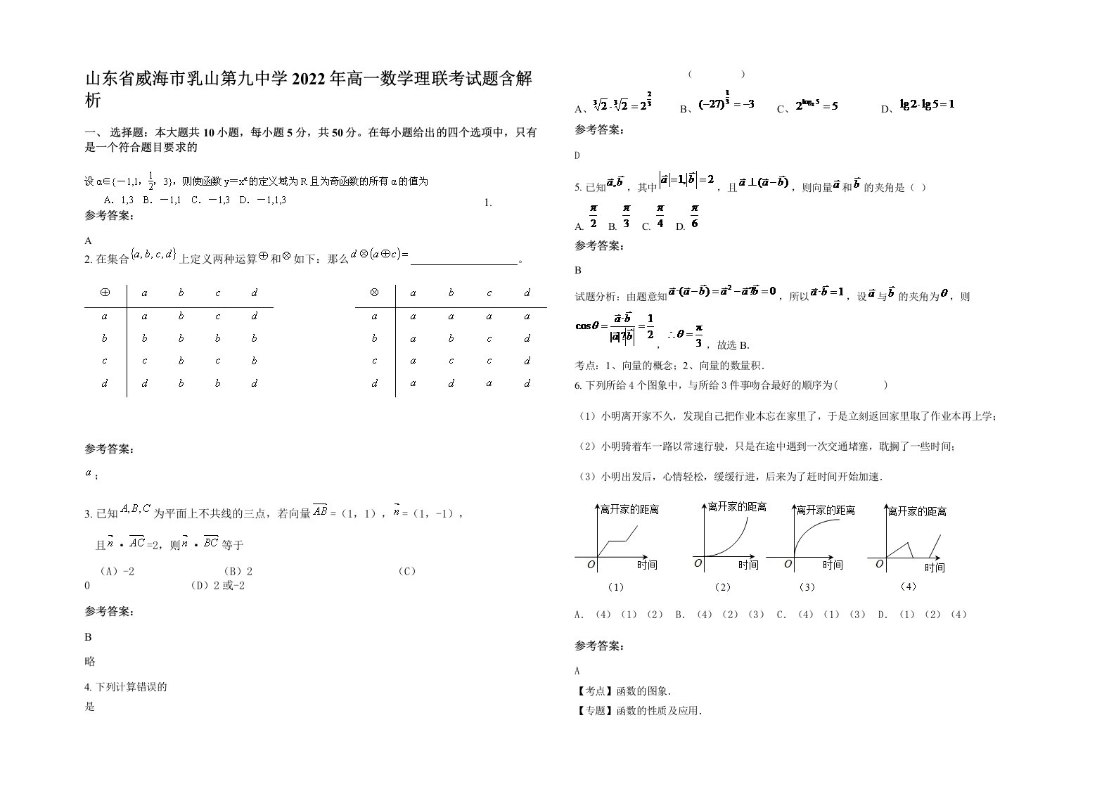 山东省威海市乳山第九中学2022年高一数学理联考试题含解析