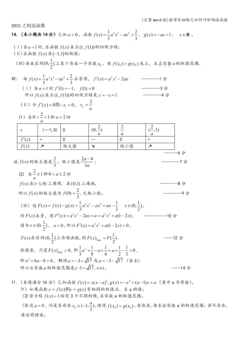 数学压轴题之如何巧妙构造函数