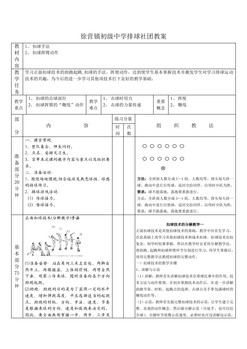 徐营镇初级中学排球社团教案[1]