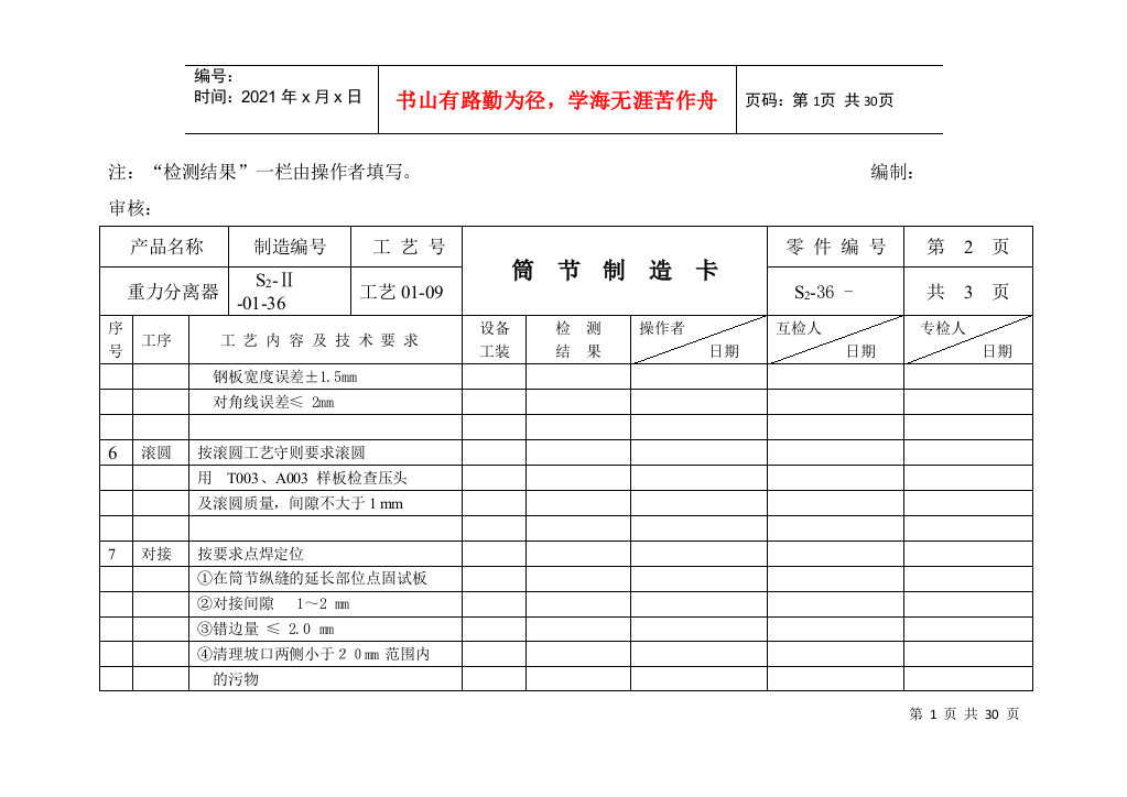 生产工序流转卡汇编