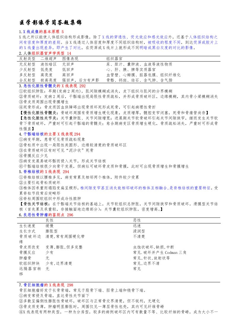 医学影像学简答题集锦