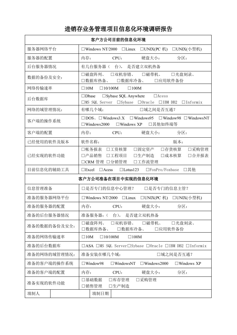 进销存业务管理项目信息化环境分析表