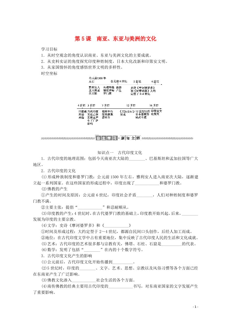 2021_2022学年新教材高中历史第二单元丰富多样的世界文化2.5南亚东亚与美洲的文化学案含解析新人教版选择性必修3