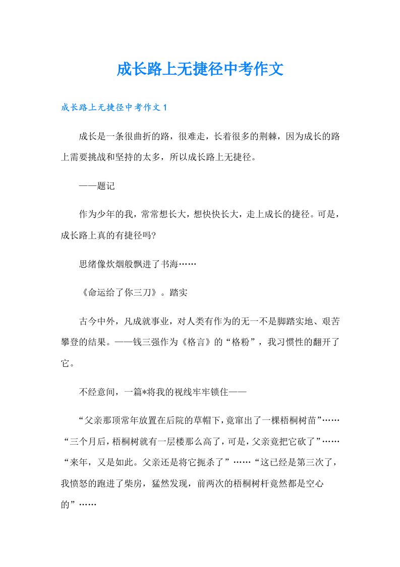 成长路上无捷径中考作文