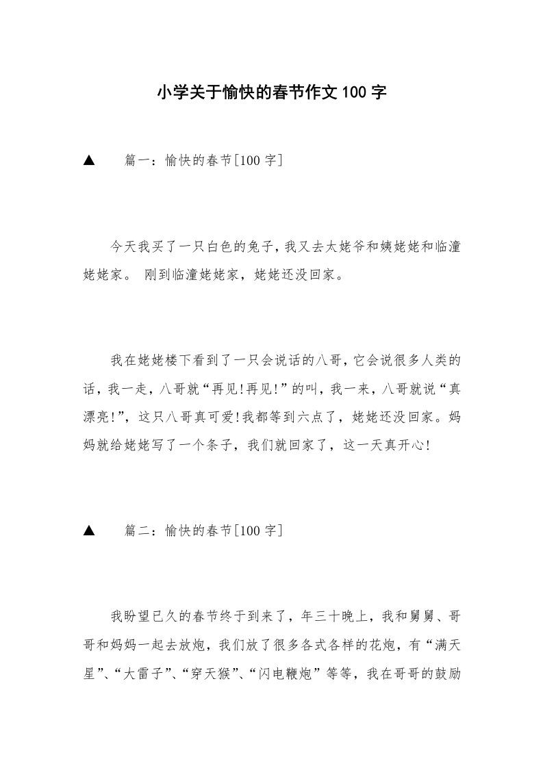 小学关于愉快的春节作文100字