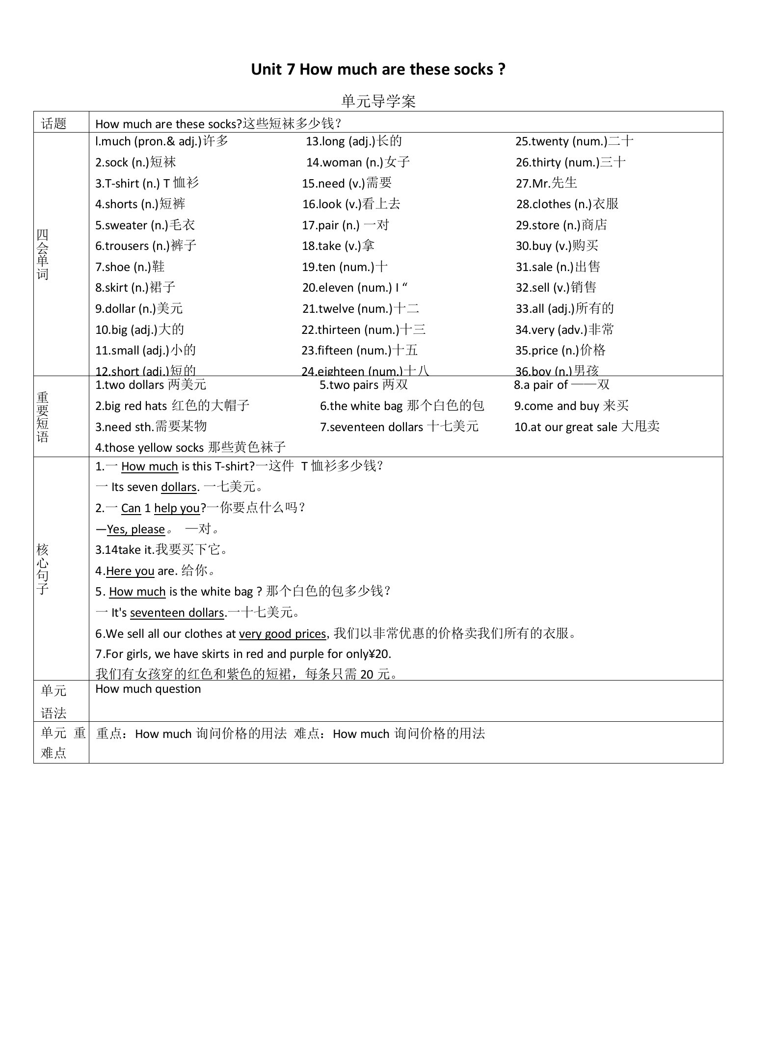 七年级英语上册教案-Unit