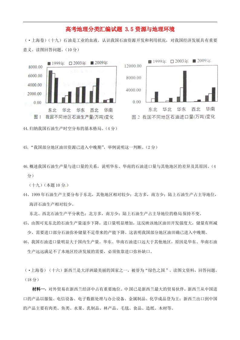 高考地理分类汇编试题