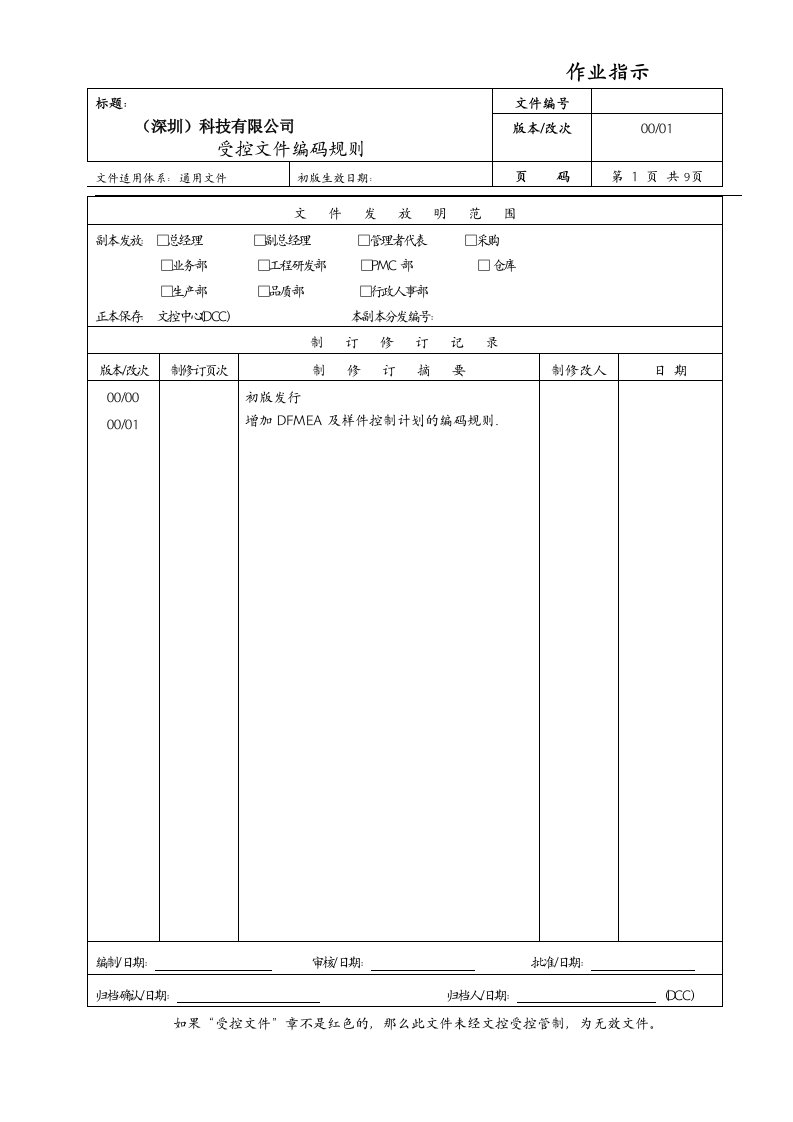 受控文件编码规则