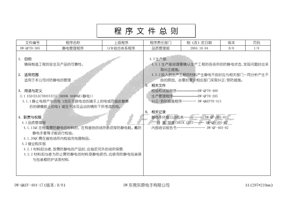 ISO程序文件305静电管理程序B-0-程序文件