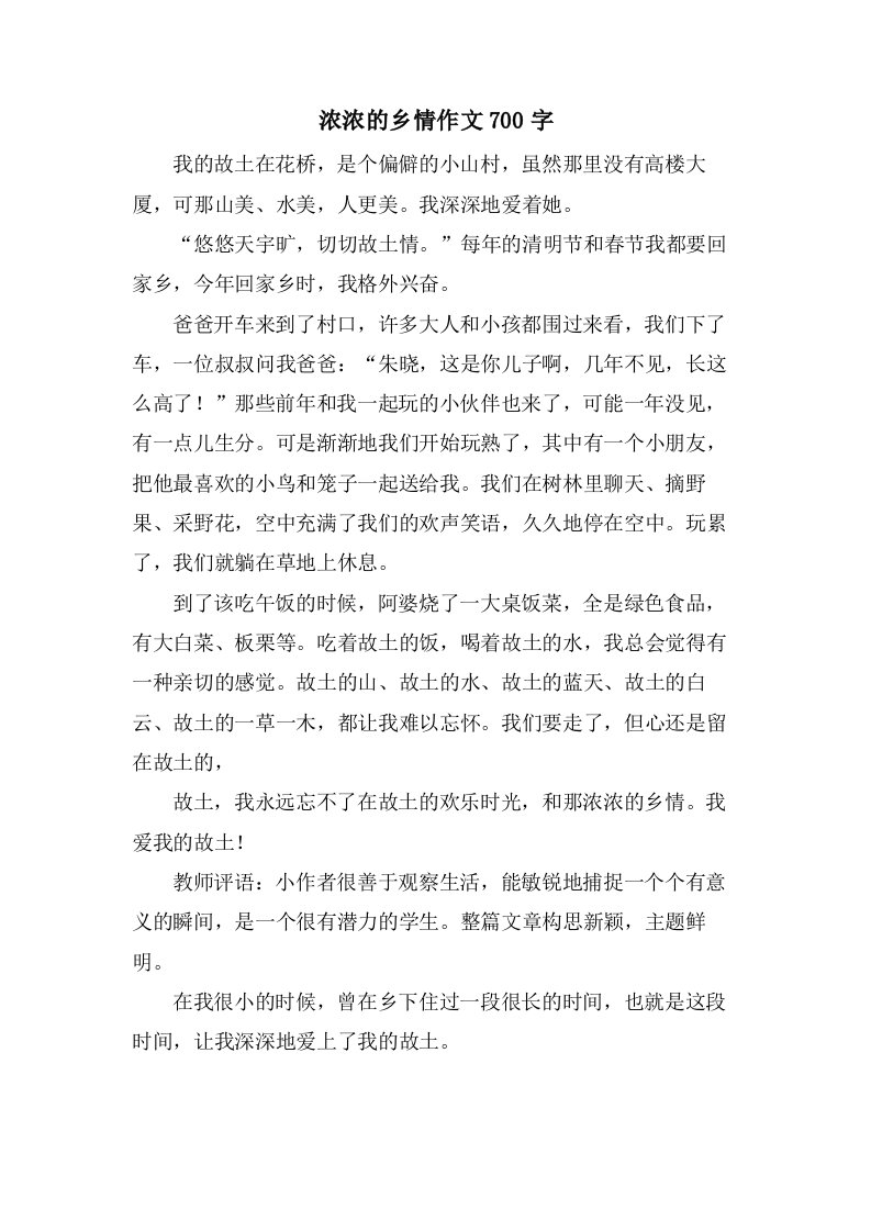 浓浓的乡情作文700字