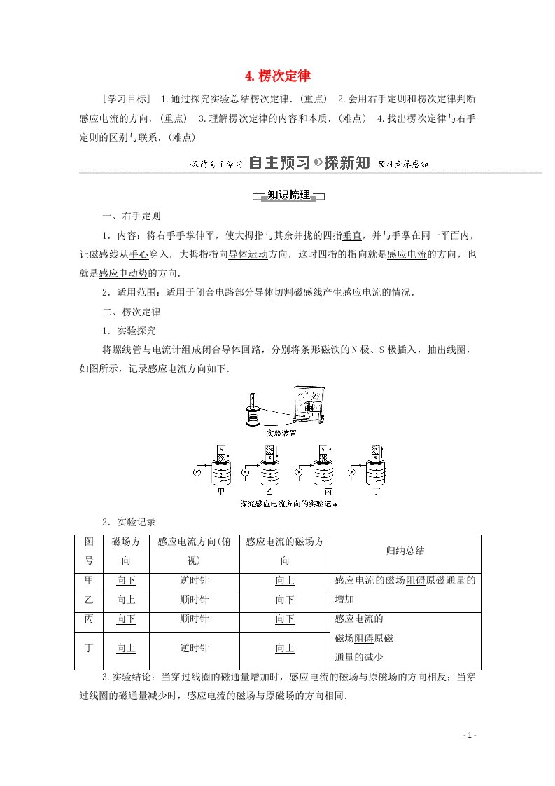 2020_2021学年高中物理第一章电磁感应4楞次定律学案教科版选修3_2