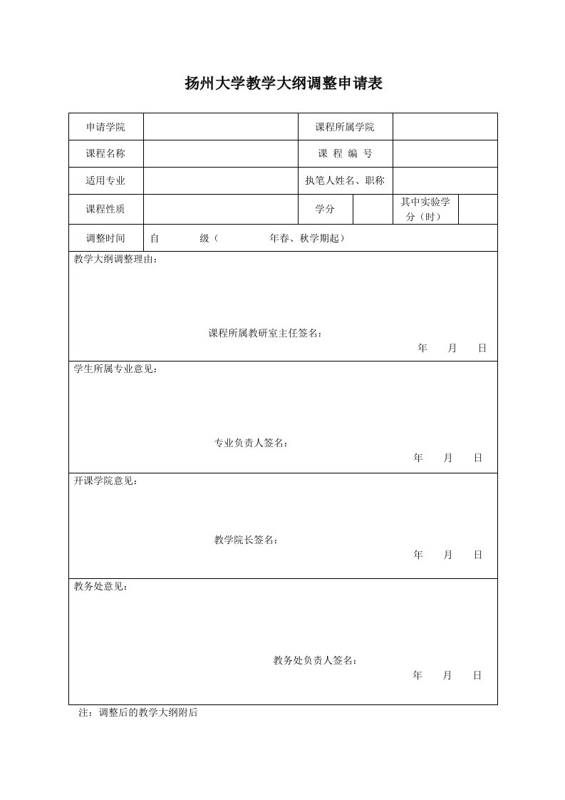 扬州大学教学大纲调整申请表