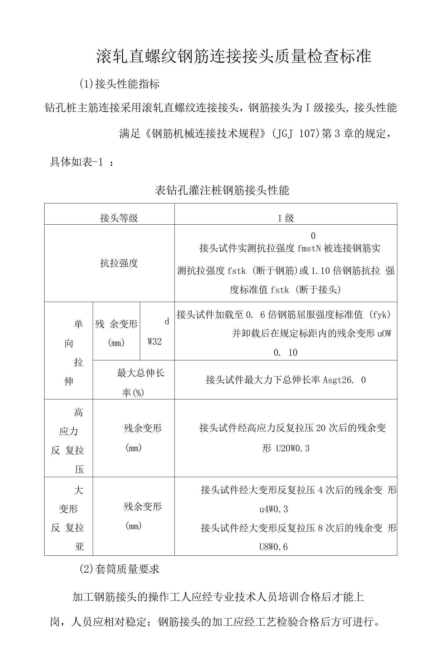 滚轧直螺纹钢筋连接接头质量检查标准