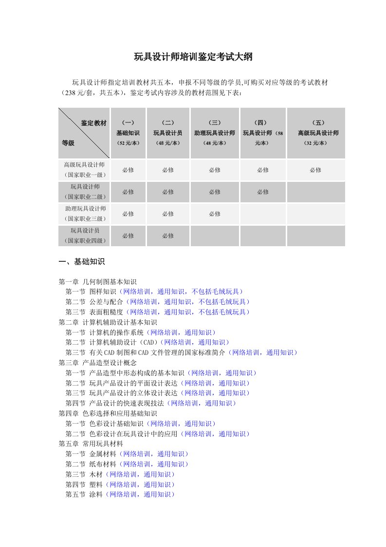 精选玩具设计师培训鉴定考试大纲